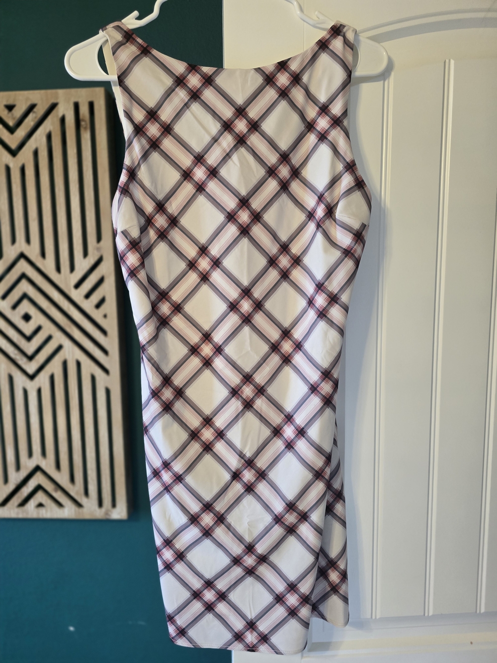 Abercrombie & Fitch White Midi Dress with Burgundy Plaid